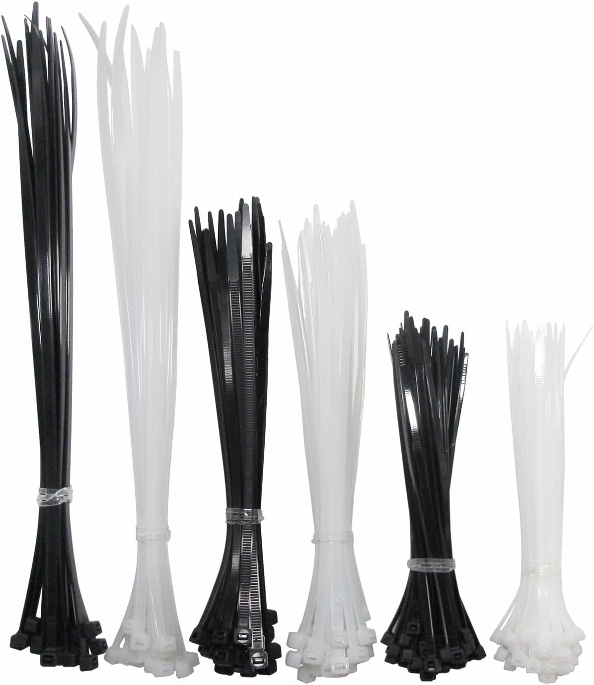 200 Pack White & Black Zip Ties Assorted Sizes 6+8+12 Inch Heavy Duty Cable Ties - Variety Pack Wire Ties