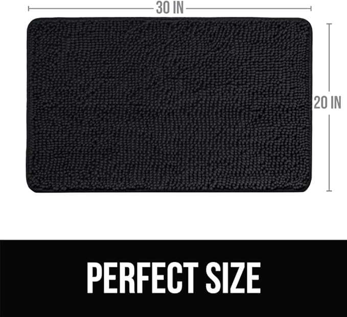 KANGAROO Bathroom Rugs, Chenille Soft Absorbent Bath Rug, Shaggy Shower Mat, Quick Dry Machine Wash Bathmat, Plush Carpet Mats for Tub, Bathtub and Room Home Decor Accessories, 30x20, Black