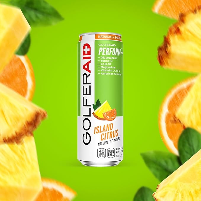 GOLFERAID Performance Blend, Up Your Golf Game, No Caffeine, Glucosamine, Turmeric, MSM, CoQ10, B-Complex, BCAAs and Electrolytes, 40 Calories, 100% Clean, Paleo, Vegan, 12 Fl Oz (Pack of 12)