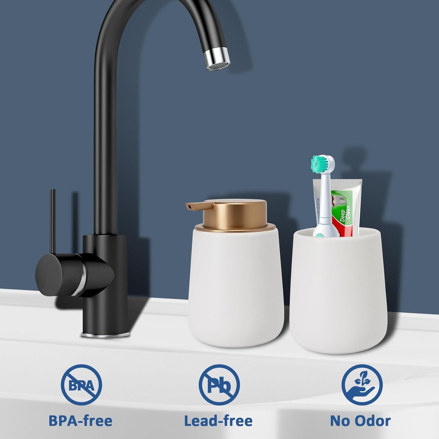 Soap Foaming Dispenser Ceramic with Easy-to-Press Pump Hand Foam Dispenser for Shampoo Bathroom Kitchen 12 oz 2pcs