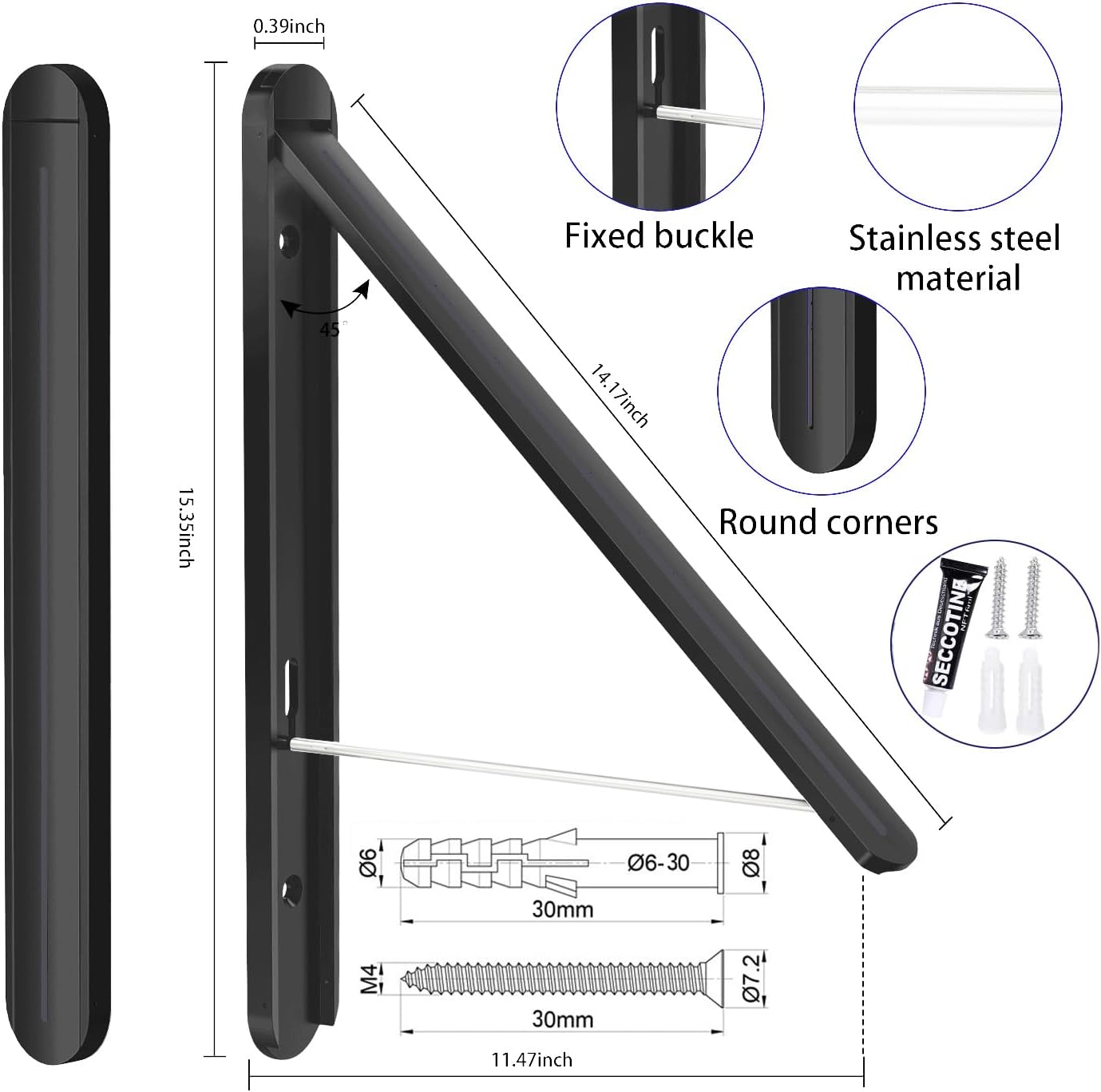 Wall Mounted Clothes Drying Rack-Foldable Indoor Laundry Rack,Space Saving Collapsible Clothes for Bathroom, Dorm, Apartment, RV, Laundry Room Organization.(Black-Aluminum)