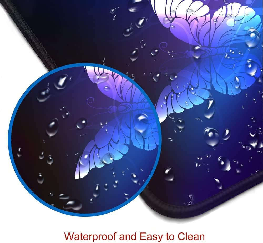Gaming Mouse Pad, Large Mouse Pads for Women, Non-Slip Rubber Base Mousepad, Keyboard Mouse Mat, Desk Pad with Stitched Edges, 31.5x11.8inch, Purple Butterfly