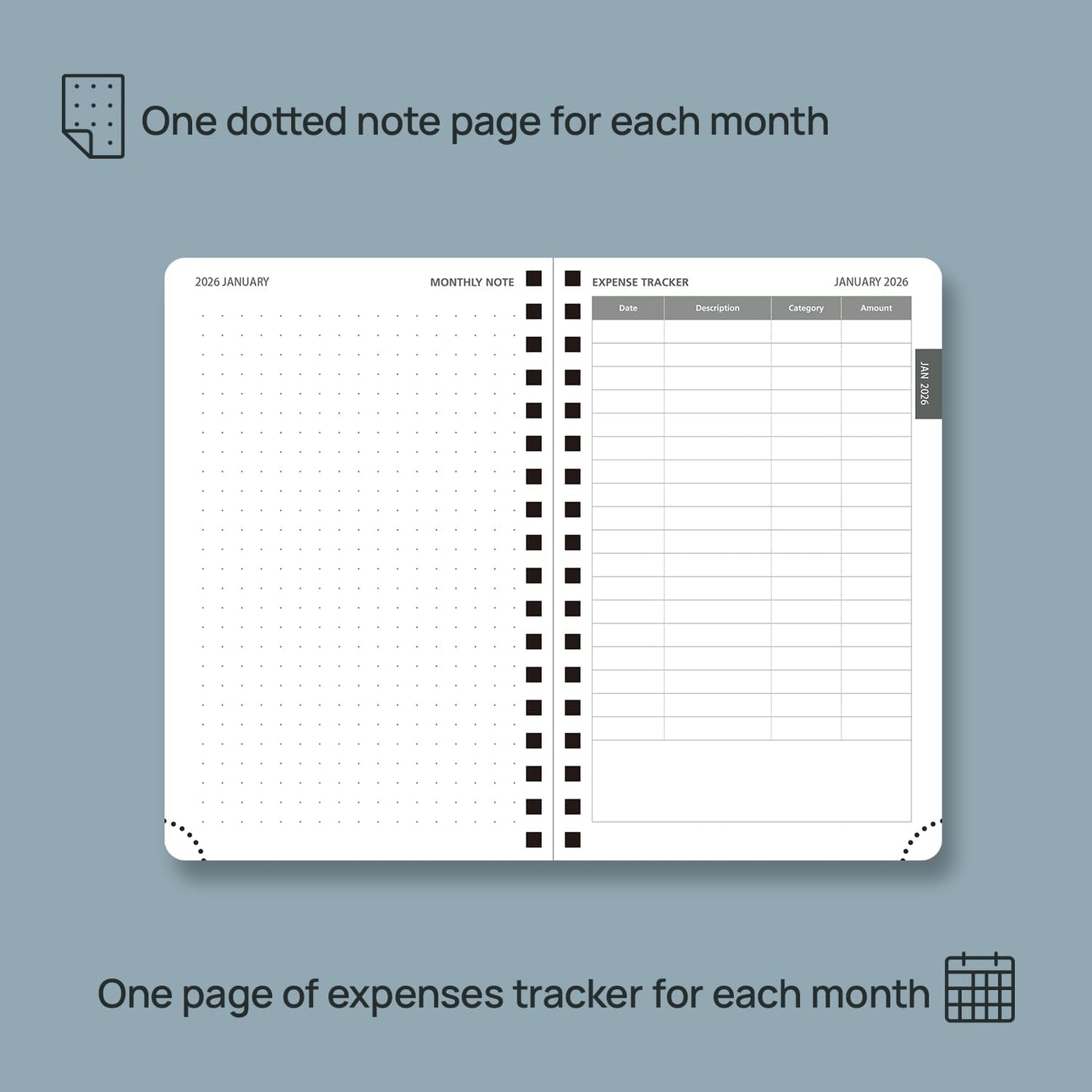POPRUN Monthly Planner 2026-2027 (Pocket 4.25" x 6.25") 18 Months Calendar (Jan 2026 - Jun 2027) - 4 Pages per Month with Expense & Notes, Leather Cover, Sunday Starts - Grey
