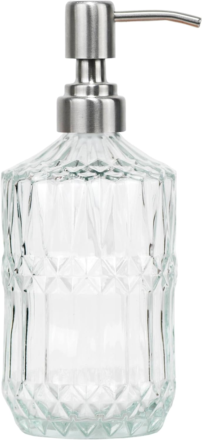 18 oz Clear Thick Glass Soap Dispenser with Black Rustproof Pump, Refillable Bathroom, Kitchen Soap Dispenser for Hand Soap, Body Wash and Lotion (Clear-Silver Pump)