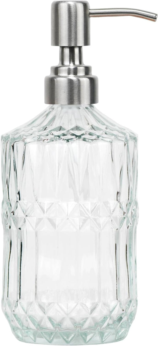 18 oz Clear Thick Glass Soap Dispenser with Black Rustproof Pump, Refillable Bathroom, Kitchen Soap Dispenser for Hand Soap, Body Wash and Lotion (Clear-Silver Pump)