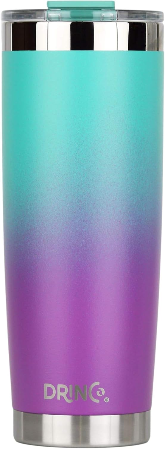 Drinco - 20 oz Stainless Steel Tumbler | Double Walled Vacuum Insulated Mug With Lid, 2 Straws, For Hot & Cold Drinks (20oz Ombre Fuschia Teal, 20oz)