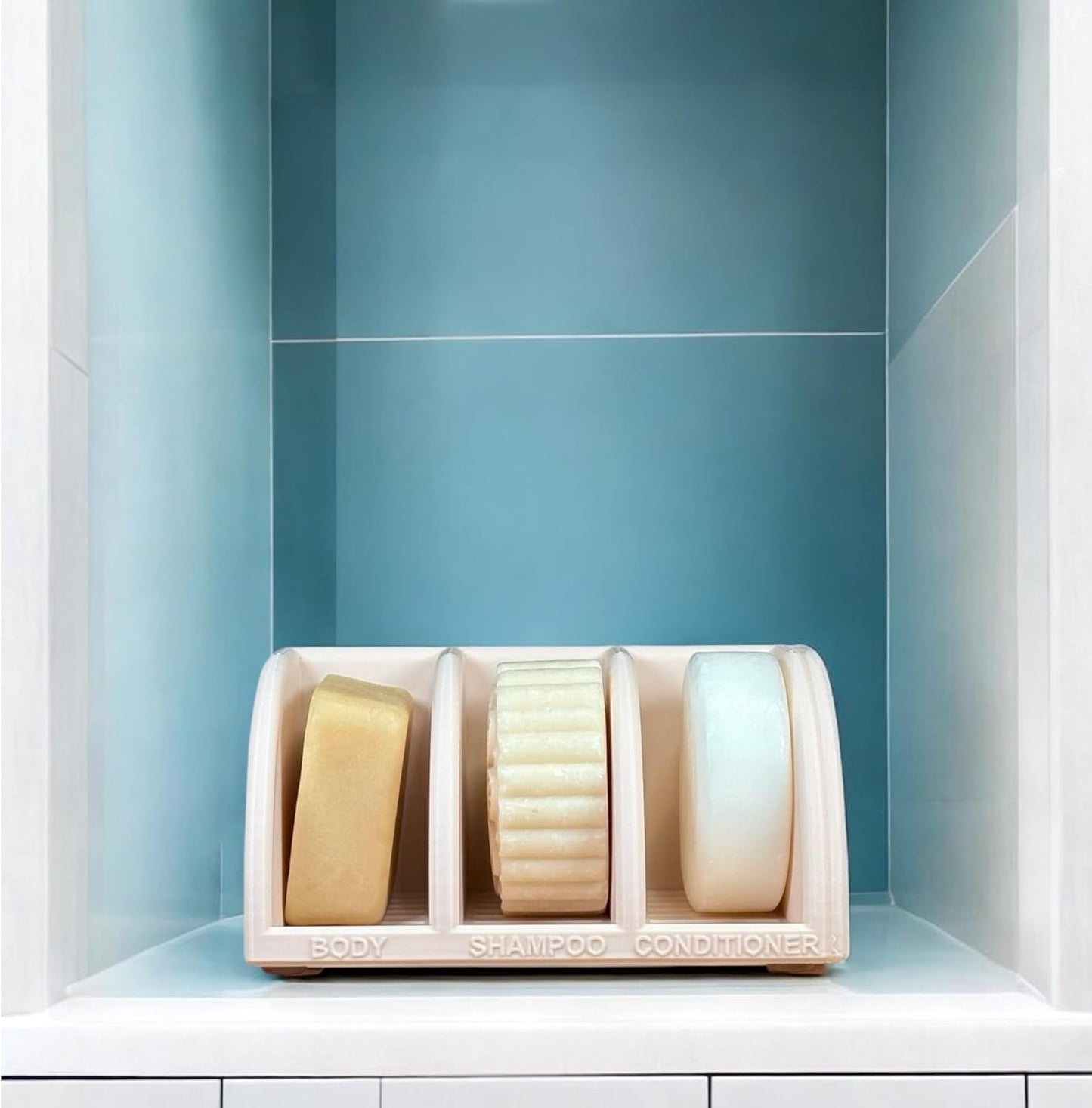 Essence & Abode Sustainable Living Solid Shampoo Holder – Multi-Bar Soap Dish with Drainage – Soap Bar, Shampoo Bar and Conditioner Bar Bathroom Organizer – Keeps Bars Dry & Lasts Longer (Beige)