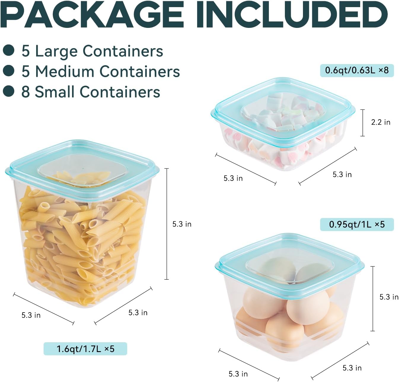 18-Piece Plastic Food Storage Container Set, Airtight Reusable BPA-Free Organization Canisters - Leakproof, Microwave, Dishwasher & Freezer Safe, Clear Square Box with Mint Green Lids