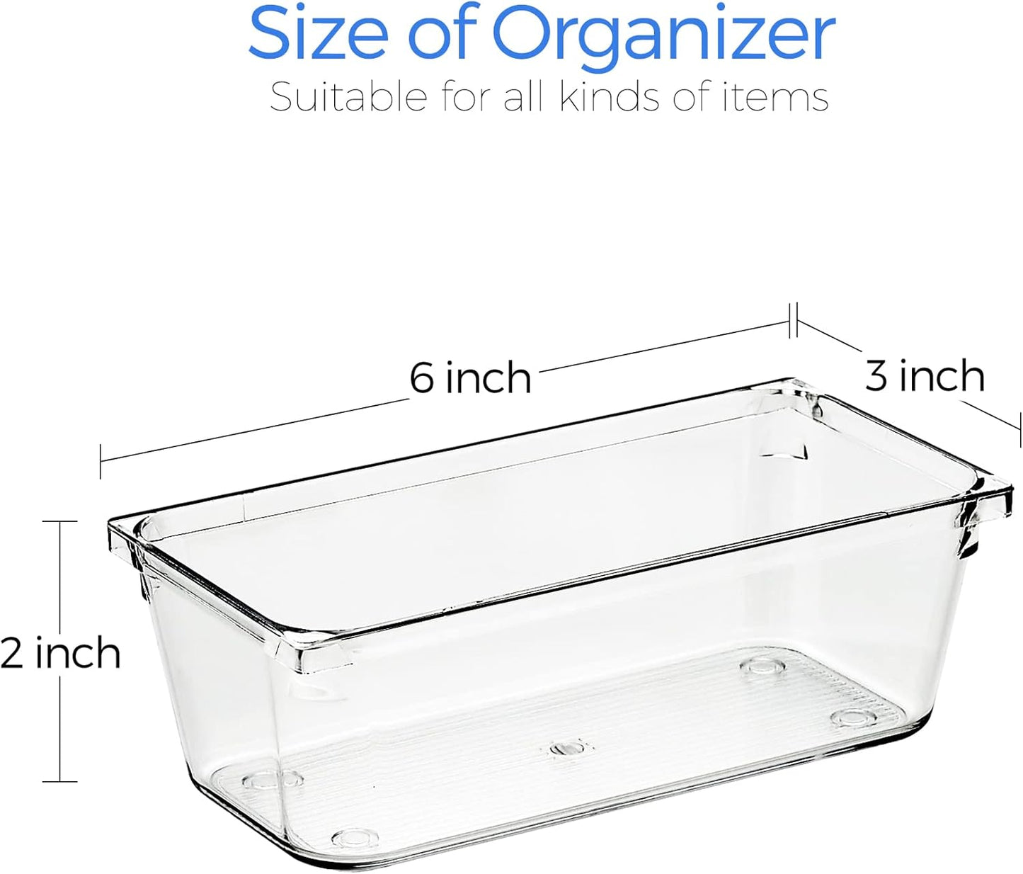 Ravinte 6 Pack Drawer Organizer - 3" X 6" Plastic Storage Bins, Acrylic Organizers with Non-Slip Pads Clear Desk Storage Tray for Makeup, Jewelries, Kitchen Utensils, Bathroom and Office