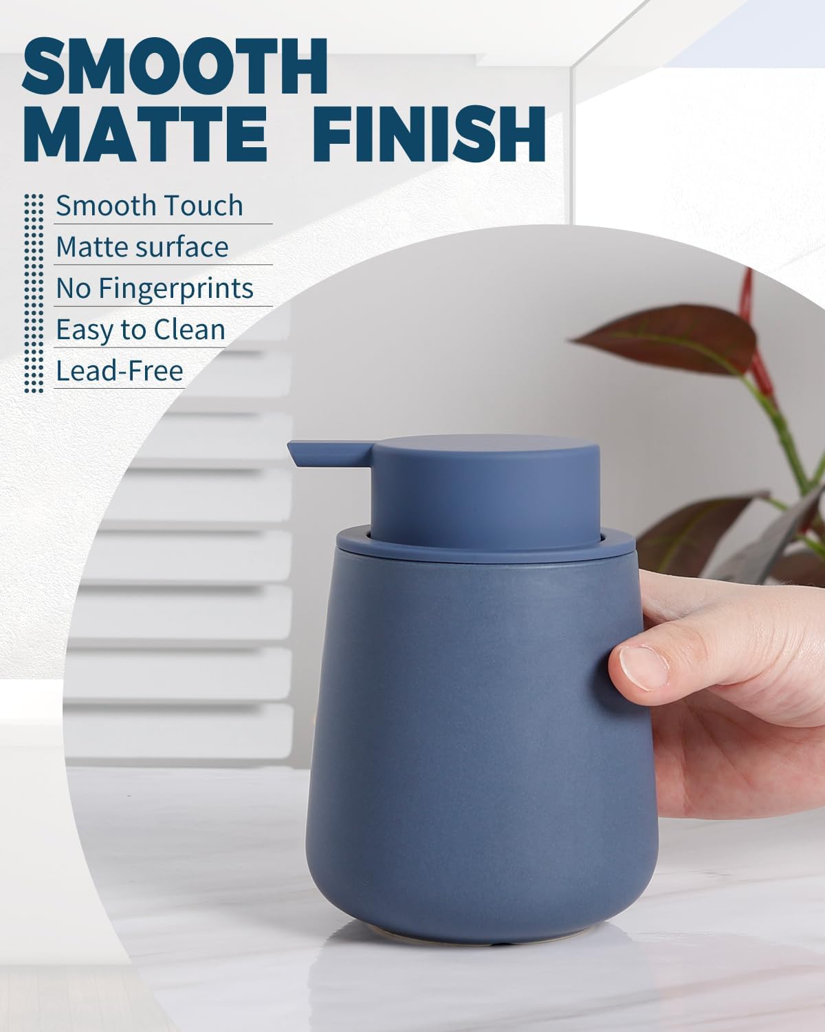 Bosilunlife Ceramic Foaming Soap Dispenser - 12oz Nave Blue Foam Hand Wash Dispenser Bathroom Countertop Soap Dispensers Kitchen Dish Soap Pump Dispenser Liquid Soap Dispenser for Bathroom