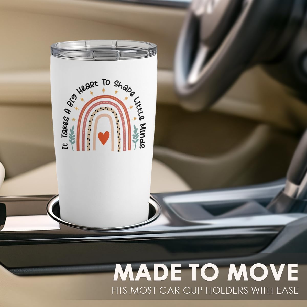 SANDJEST Teacher Tumbler - It Takes Big Heart to Shape Little Minds Travel Coffee Mug Appreciation Gift for Teachers - 20oz Insulated Stainless Steel Tumblers Birthday, Christmas, Back To School Gifts