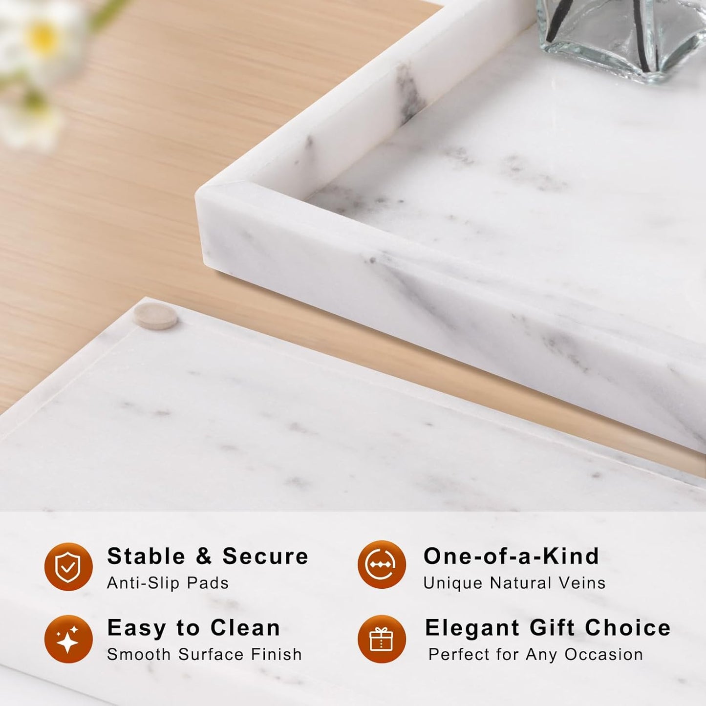 Marble Bathroom Tray for Countertop & Home Decor, Natural Decorative Marble Tray for Jewelry & Perfume Organizer, Luxury Stone Vanity Trays for Dresser, Kitchen Counter, 12" x 8", Starry White