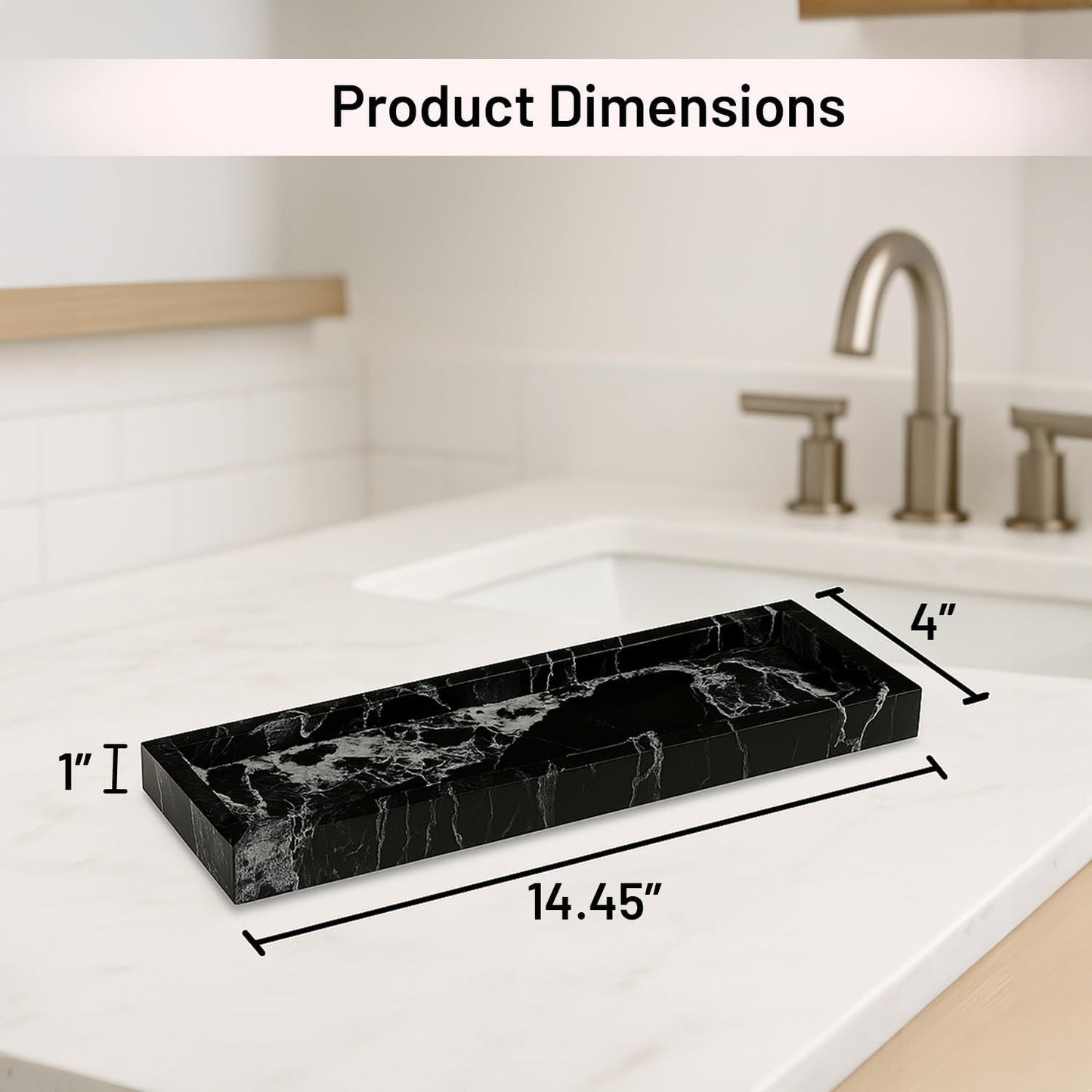 Bey-Berk Atticus Black Zebra Marble Vanity Tray – Handcrafted Stone Organizer for Bathroom Countertop Accessories