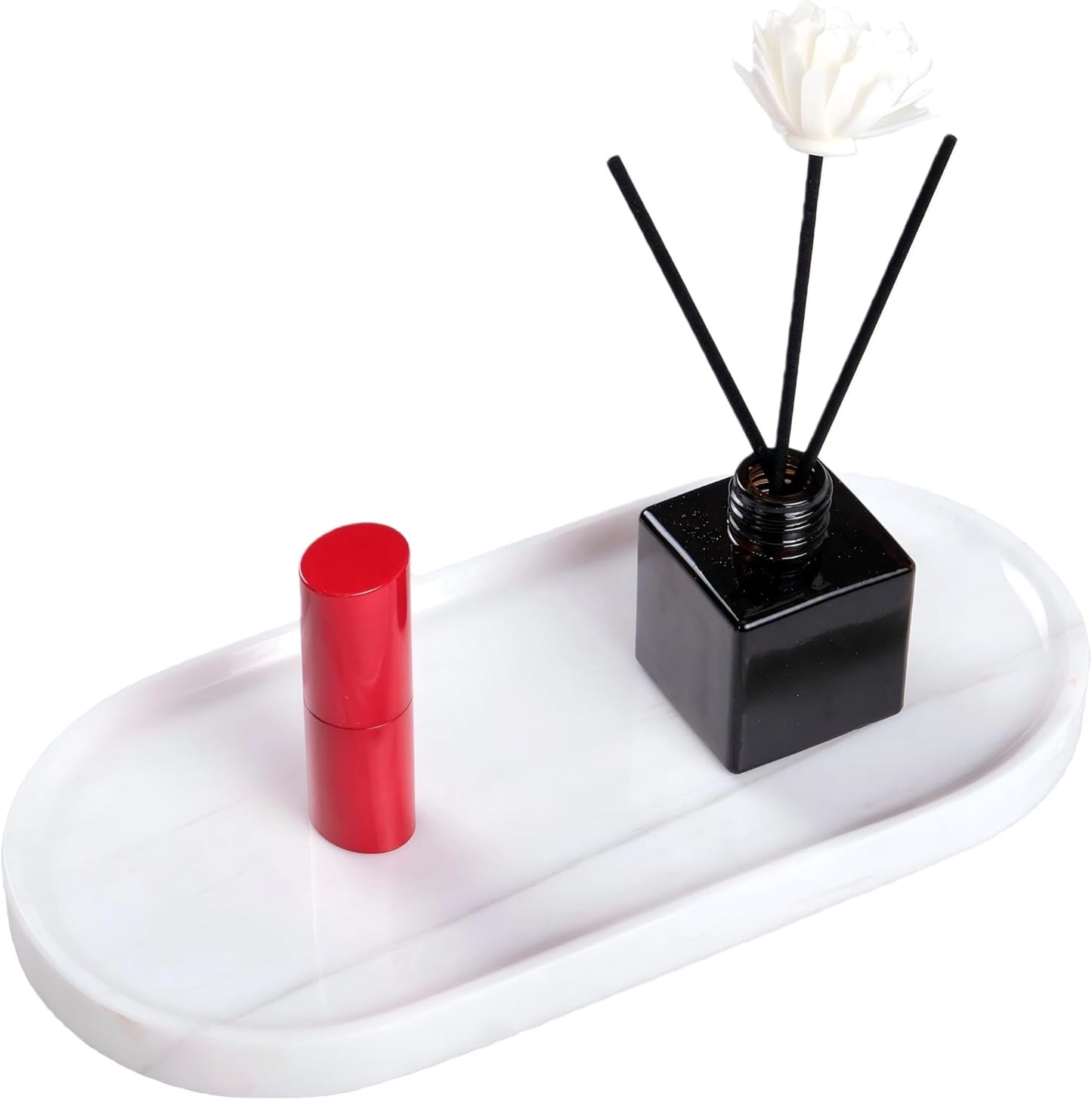 Marble Tray 9.8”x4.7”x0.6”| Oval Stone Tray for Kitchen Counter, Bathroom Vanity & Jewelry Organization – Natural Durable Marble Design (Star White)‌