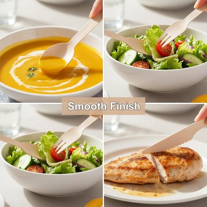 500 Pieces Disposable Cutlery, Wooden Utensils Set [200 Spoons, 200 Forks, 100 Knives] - Disposable Wooden Cutlery, Eco-Friendly Forks and Spoons, Compostable Cutlery Set Party Utensils