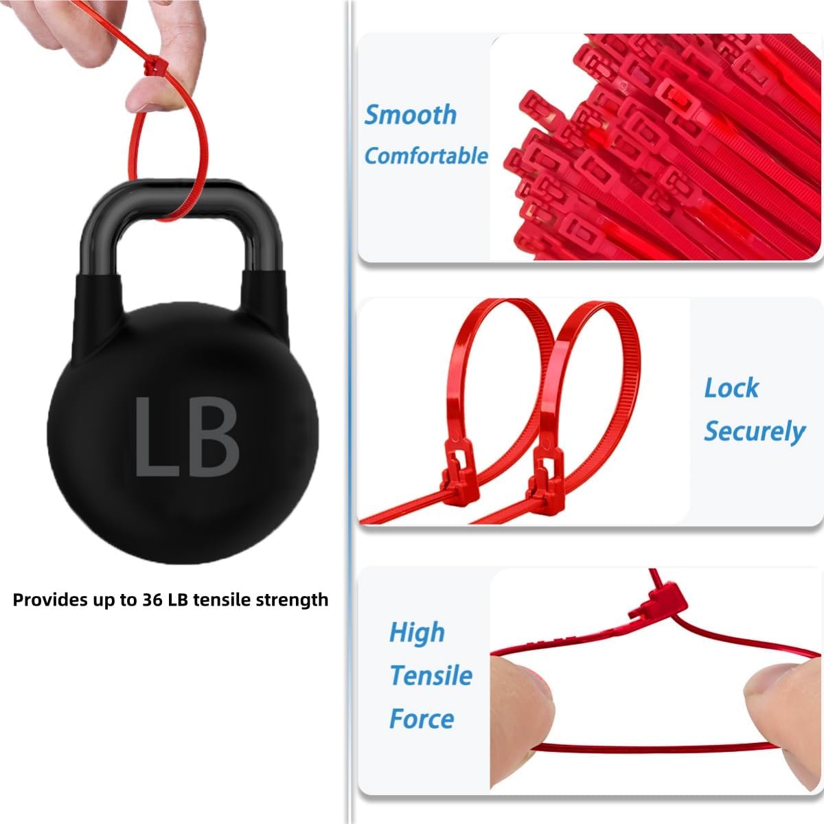 50 PCS 8 Inch Reusable Zip Ties Red – Adjustable Cable Tie, 36 LBS Strength for Home, Car, Office & Wire Management (Self-Locking, Indoor/Outdoor Use)