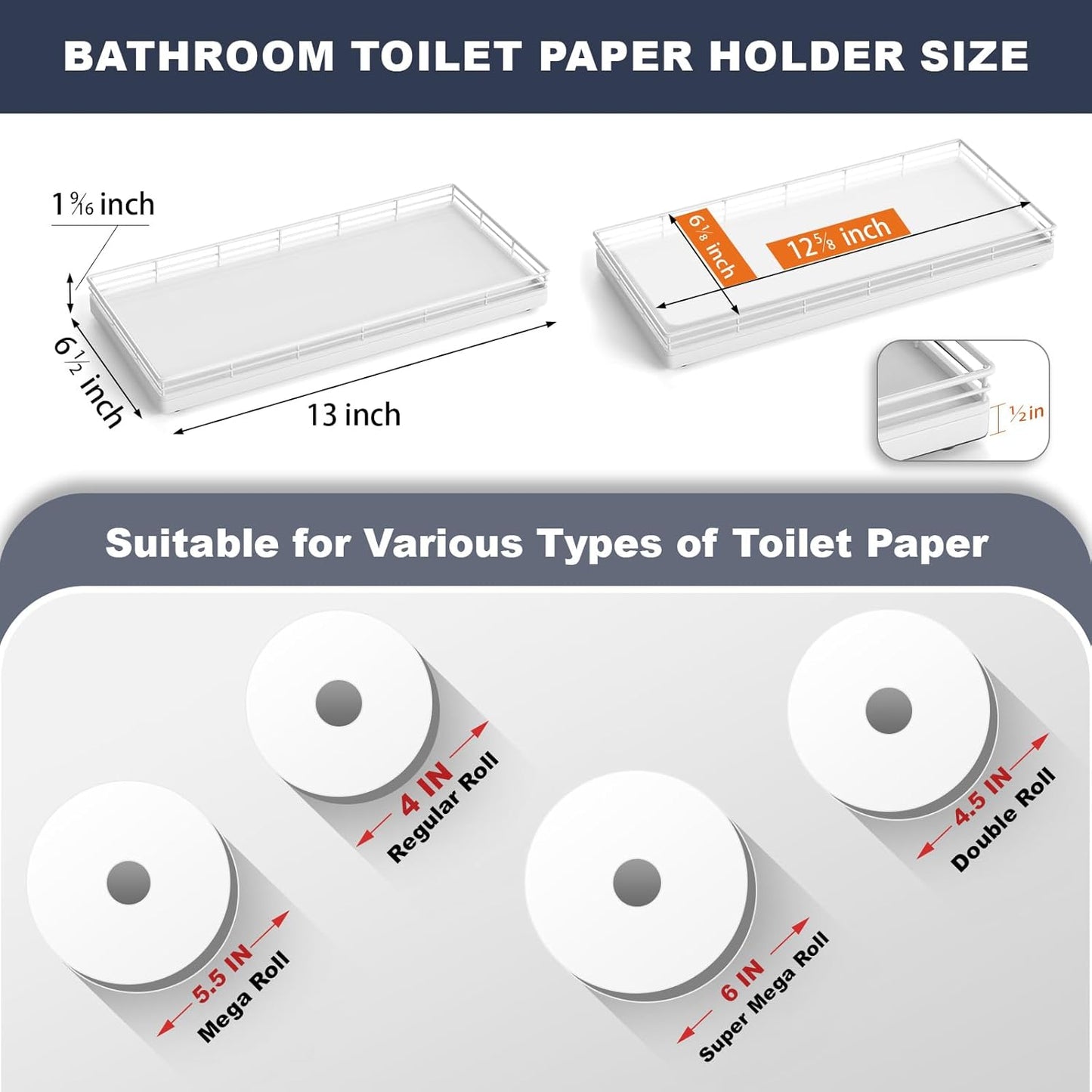 Oak Bathroom Toilet Tank Tray, 13" Wood Toilet Paper Storage Basket Tray Back of Toilet Basket Organizer,for Perfume Makeup Candle Kitchen Counter Coffee Table Decor White