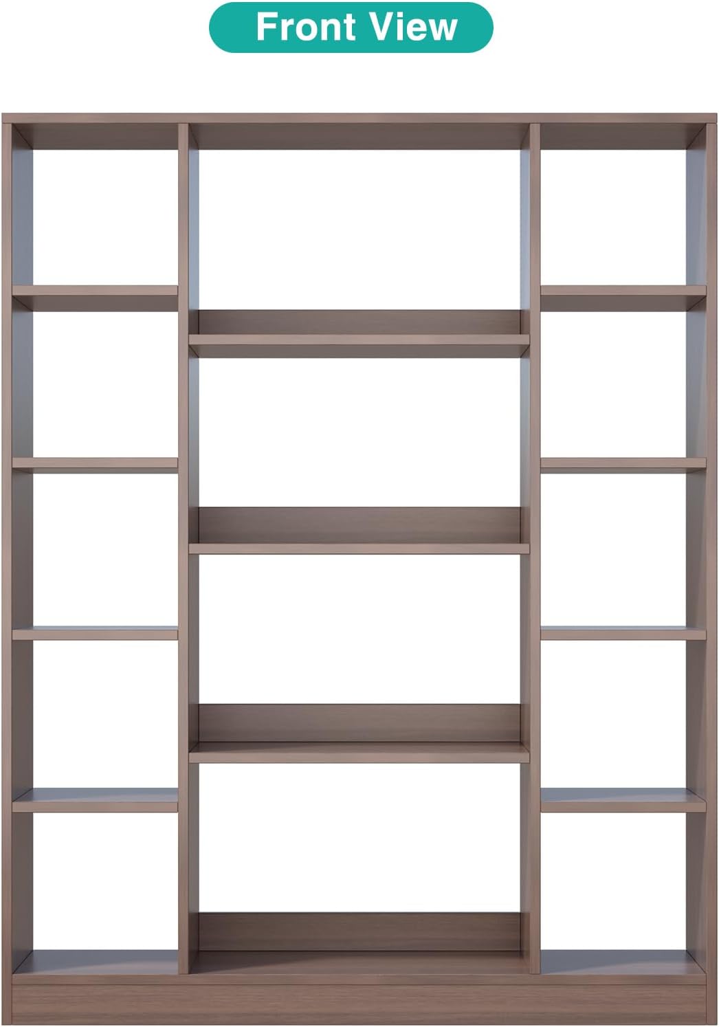 Cube Storage Bookcase with Base - Large Wooden Bookshelf with 10 Open Cubes and 4 Shelves for Home and Office, Freestanding Organizer, Walnut