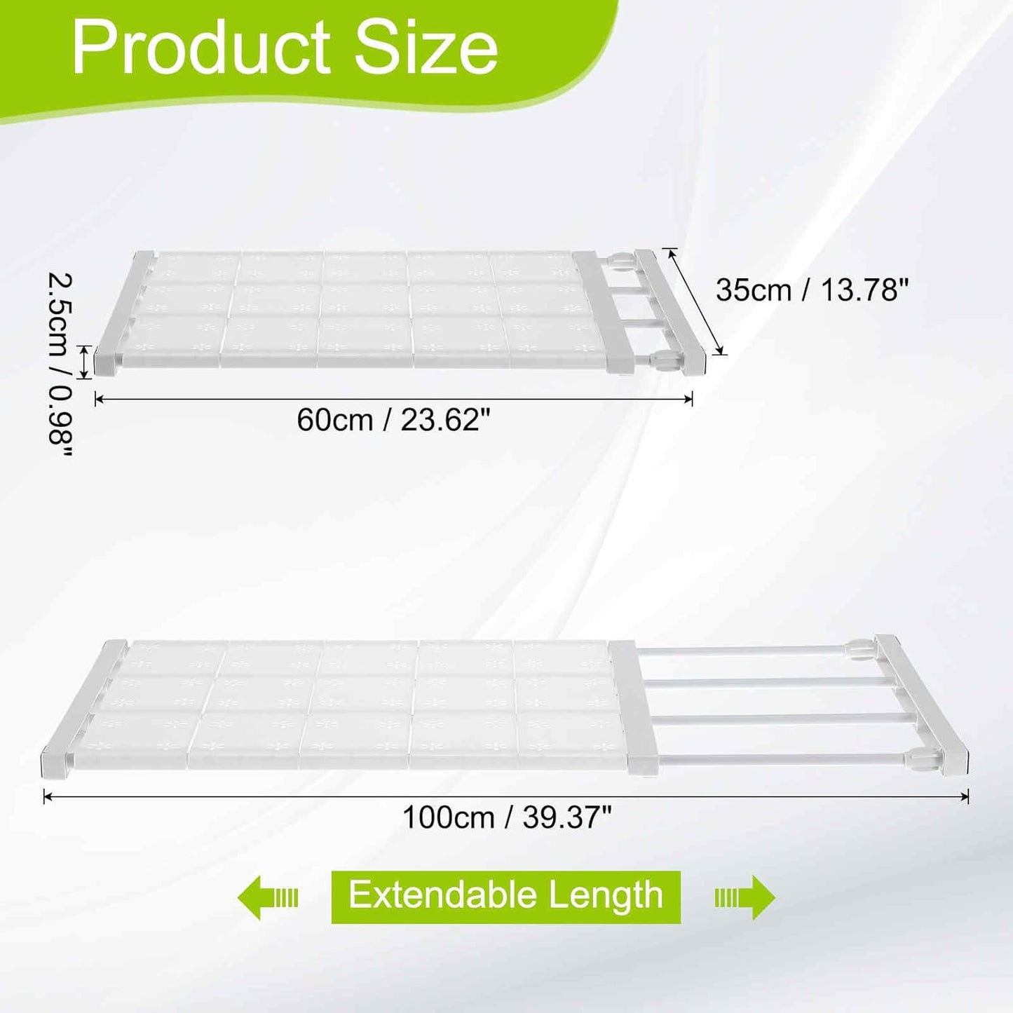 HARFINGTON Expandable Closet Tension Shelf 23.62" to 39.37" Adjustable Closet Organizer 2.5" x 13.78" Flower Pattern Storage Rack for Wardrobe Cupboard Kitchen Bedroom