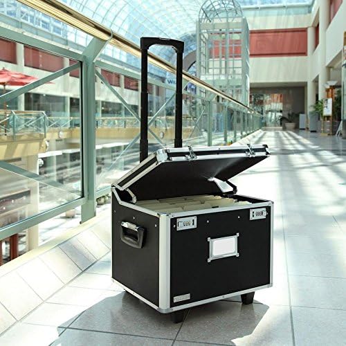 Vaultz Portable File Storage Box with Handle - 14.5" x 17.5" x 15.5" Letter/Legal Size Mobile Lock Box - Double Combination Locking Cabinet - Black