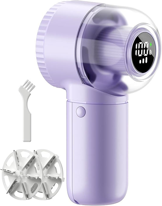 coldSky Fabric Shaver, 𝟮 𝗶𝗻 𝟭 Lint Remover with Brush, 1200mAh Sweater Shaver with Digital Display,3 Speeds Lint Shaver, 6-Leaf Blades Lint Remover for Clothes, Sofa, Bedding,Purple
