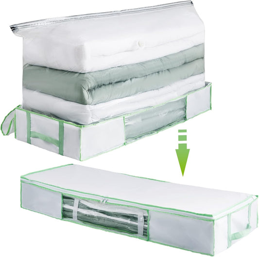 TAILI Under Bed Comforters Storage Container, Save 80% Space, Large Capacity Foldable Under Bed Storage Box for Quilts Pillow Blankets Linen, , 41" x 17.7" x 6", Jumbo Comforters Vacuum Storage Bag