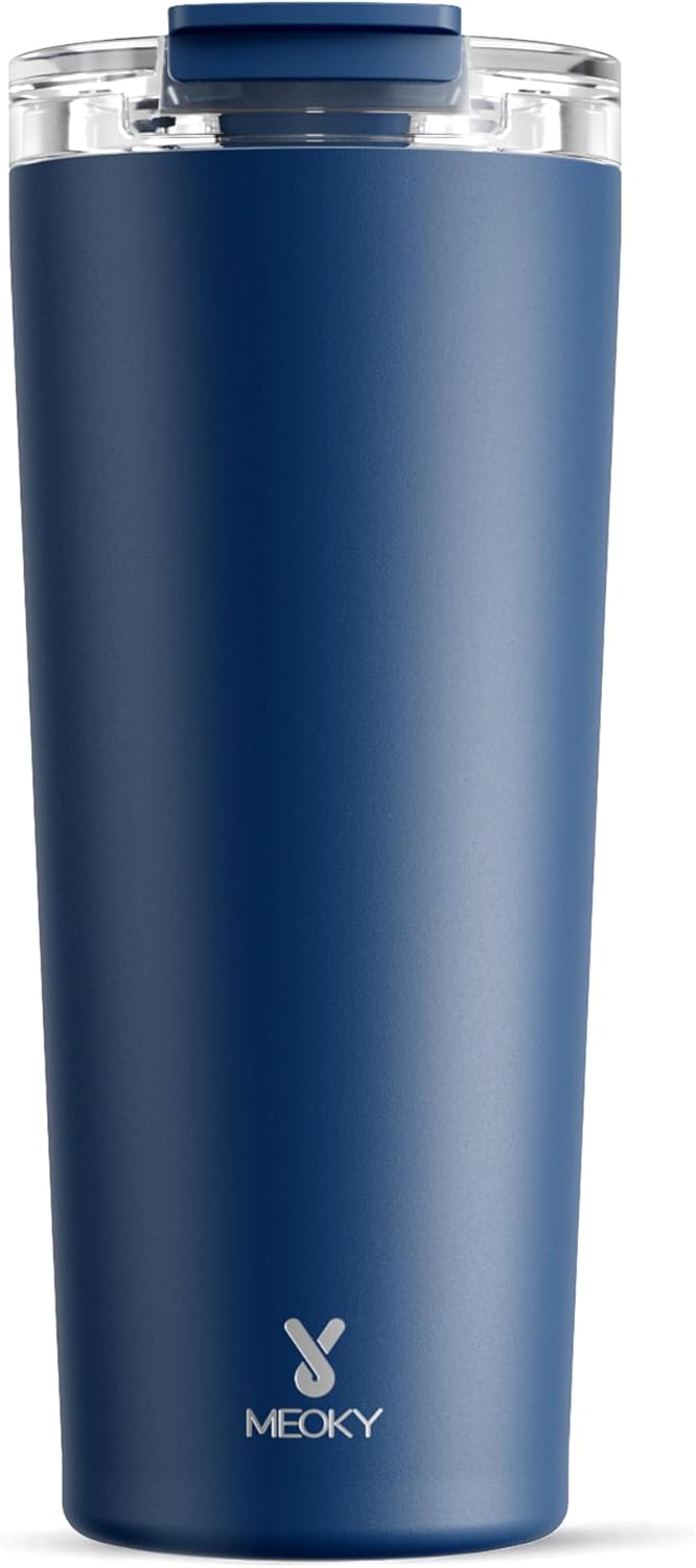 Meoky 24 oz Travel Coffee Mug with Leak-proof Lid, Stainless Steel Insulated Coffee Tumbler, Keeps Hot for 8 Hours or Cold for 24 Hours, Fits in Car Cup Holder (Sea)