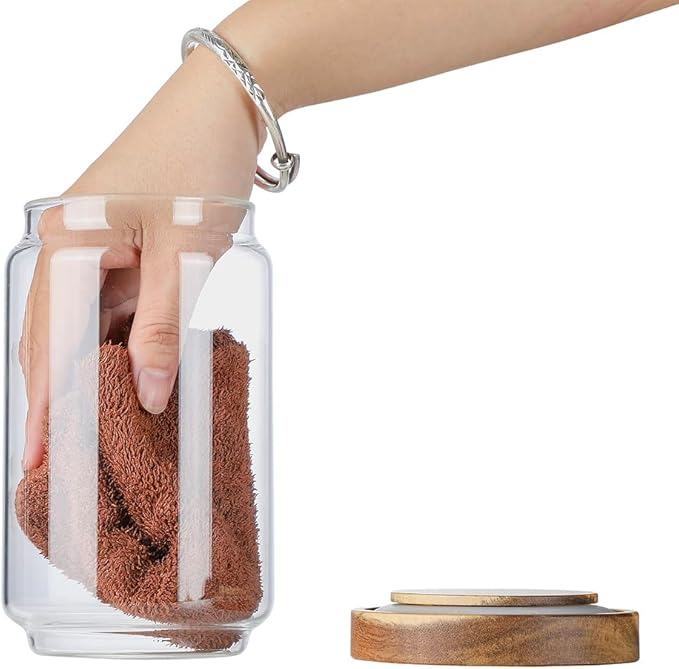 Glass Storage Jars with Wood Lid [Set of 5], Airtight Food Containers Stackable for Coffee Beans| Nuts| Pasta