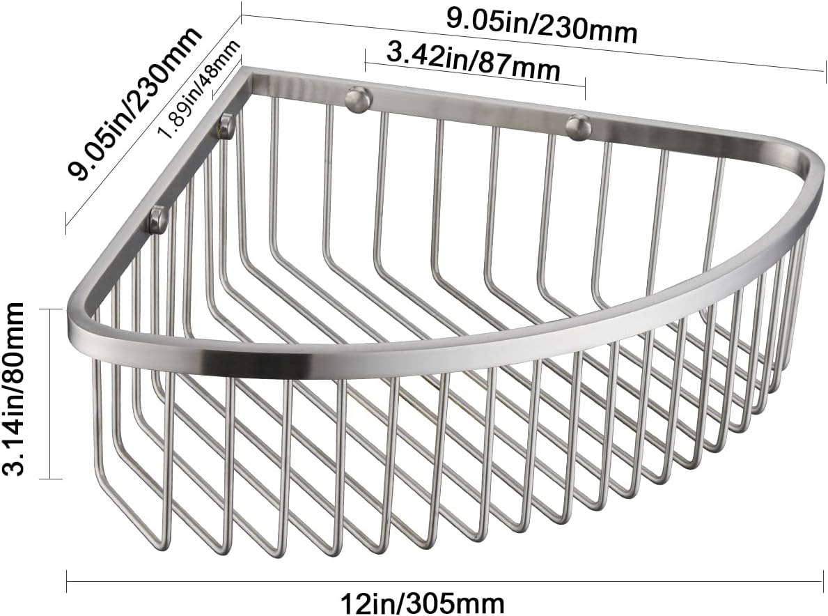 Bathroom Shower Caddy Corner Shelf Basket, Ultra Sturdy Rust-Proof Stainless Steel Shelf Organizer Shampoo Holder, Wall Mounted Storage Rack for Bathroom Kitchen, Brushed Nickel
