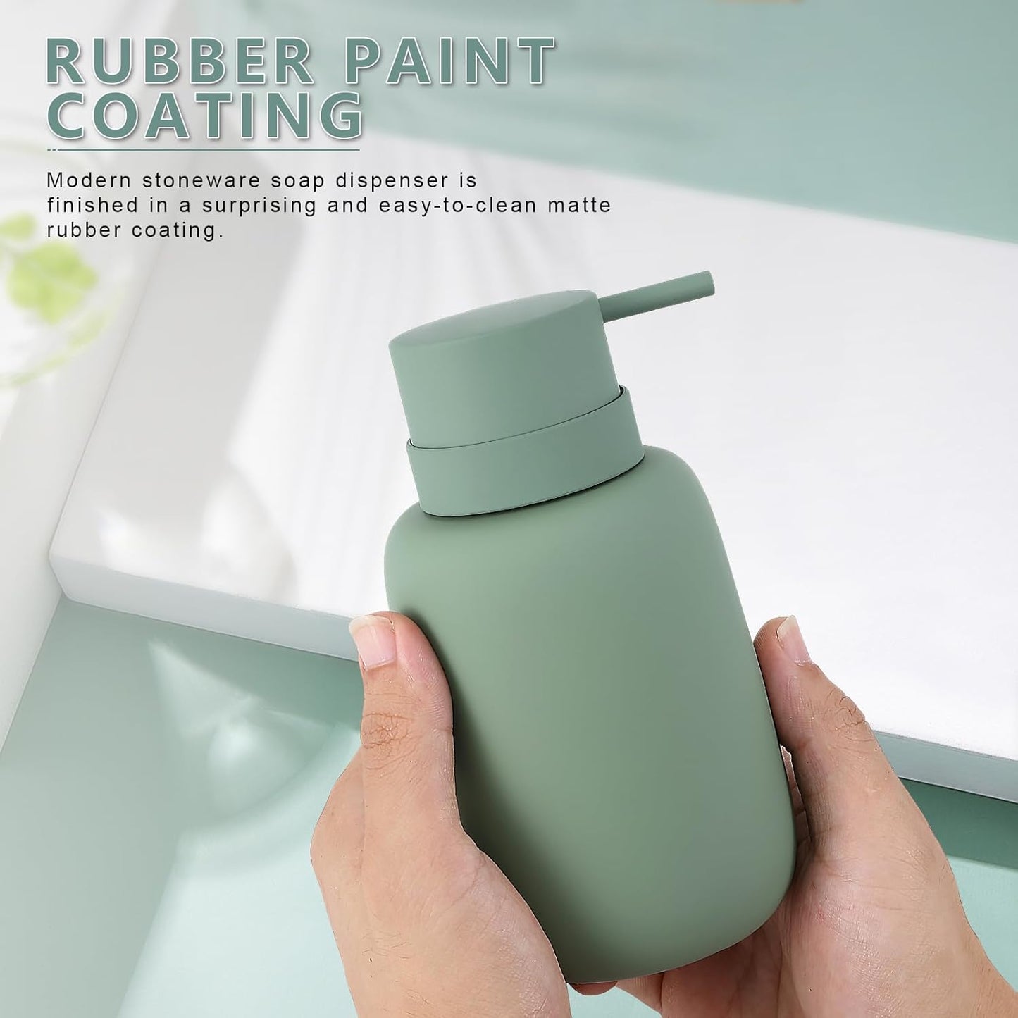 Green Soap Dispenser Bathroom,Ceramic Soap Dispenser Lotion Pump Dish Soap Dispenser for Kitchen,16oz Refillable Liquid Hand Wash Dispenser for Bathroom (Rubber Paint)
