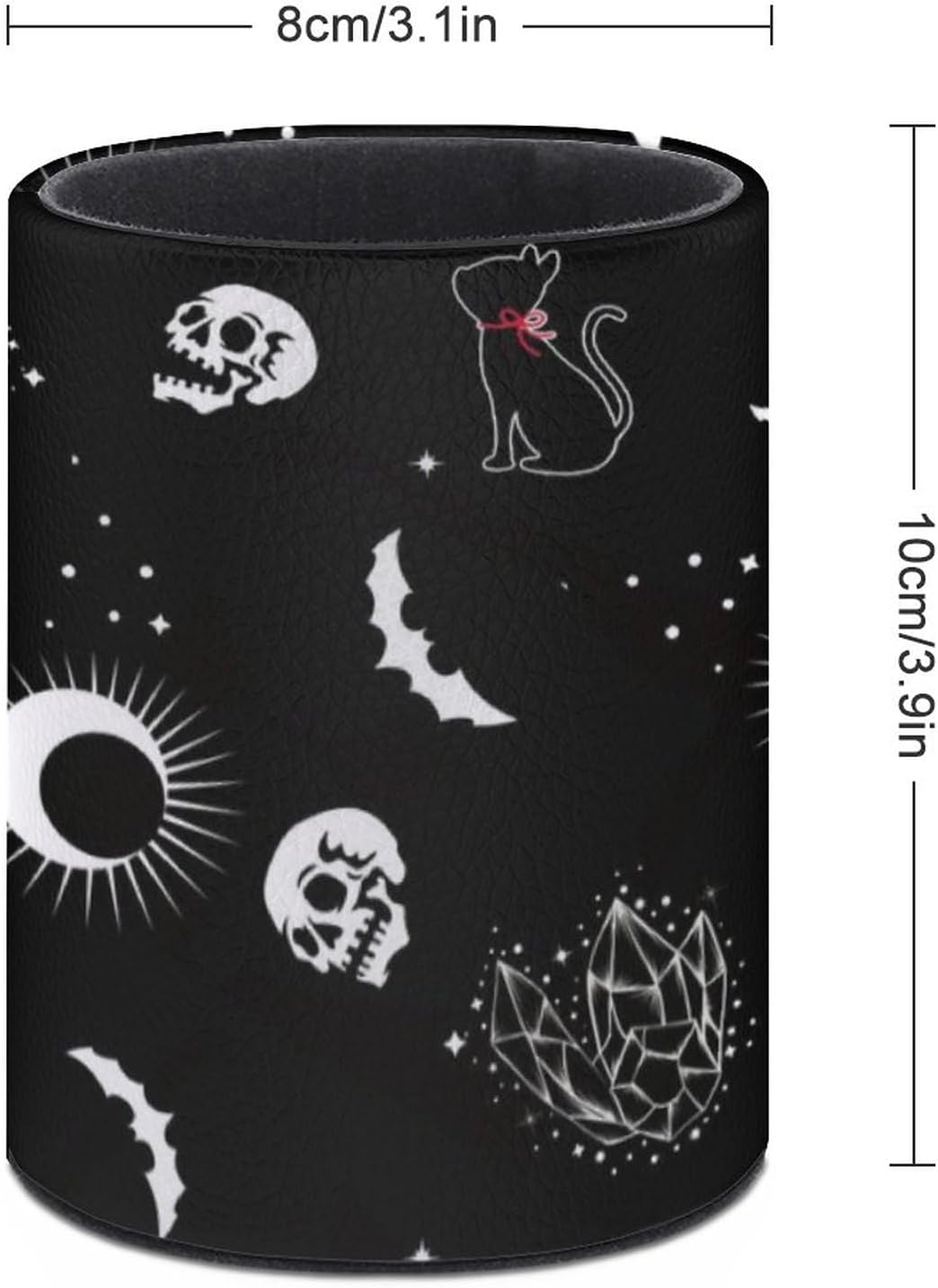 Gothic Skull Cat Moon Pen Holder Pencil Organizer Cute Pencil Cup Desk Decor Makeup Brush Holder PU Multifunctional Office Suppliesfor Home Classroom School