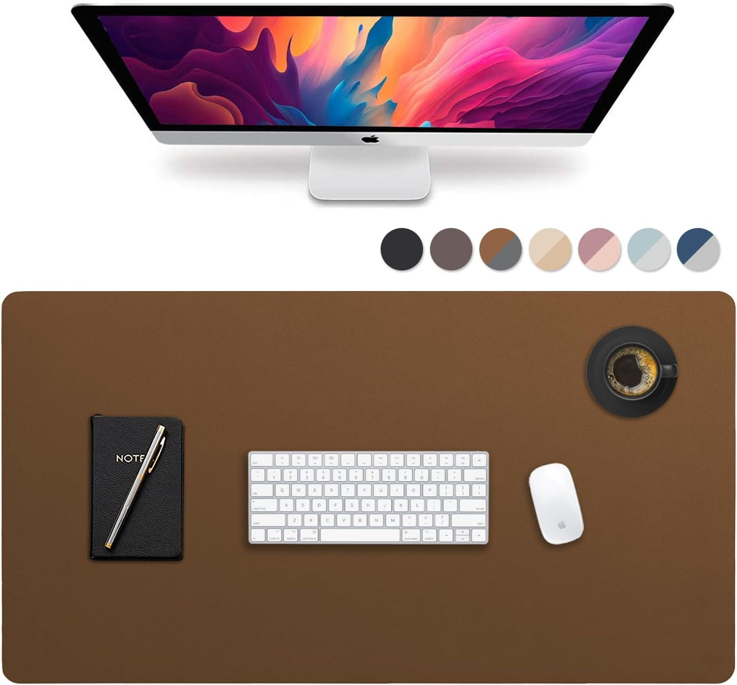 Vine Creations Leather Desk Pad - Large 44" x 22", Desk Protector, PU Leather, Brown