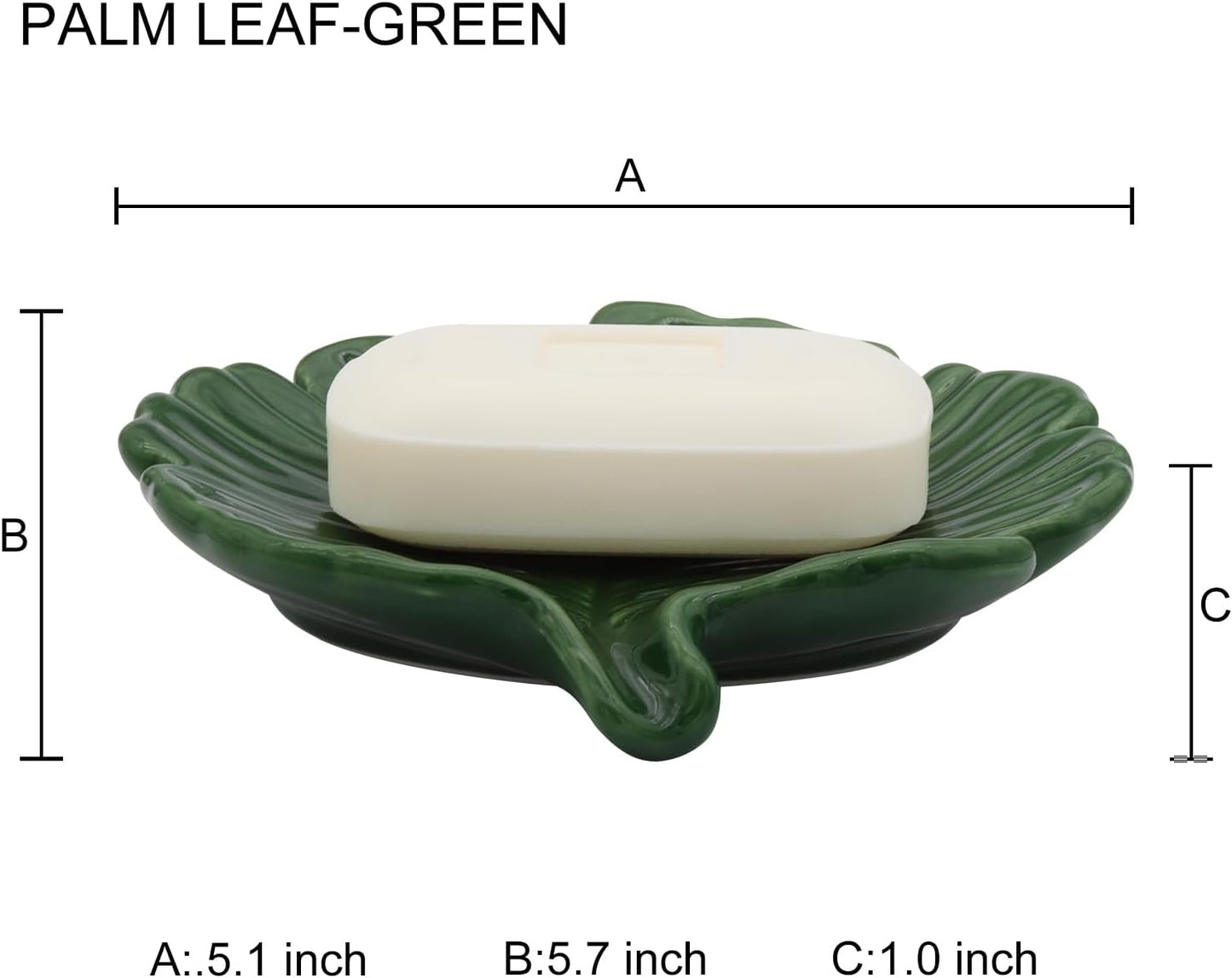 Elegant Bathroom Soap Dish,Ceramic Soap Dish Holder in Palm Leaf Style,Self-Draining Design for Bathroom