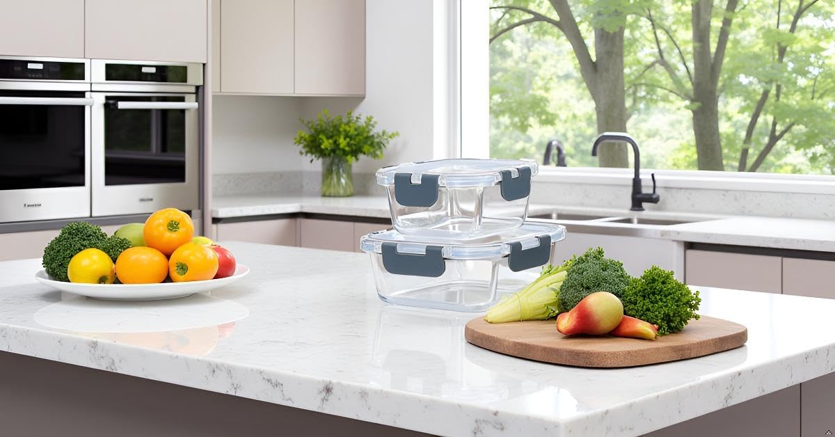 [6-piece set] Glass food preparation and storage containers with lids that provide a good seal. Glass lunch boxes that are microwave, oven, freezer, dishwasher safe. (square)