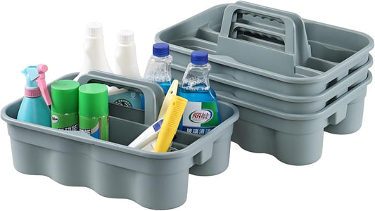 4-Pack Plastic Carry Caddy with Handle, Cleaning Utility Caddy Tote, Gray Housekeeping Tote