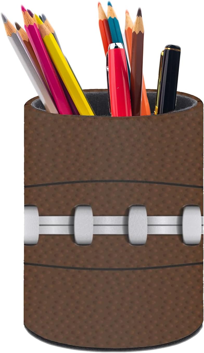 American Football Pen Holder Pencil Organizer Cute Pencil Cup Desk Decor Makeup Brush Holder PU Multifunctional Office Suppliesfor Home Classroom School