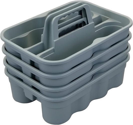 Teyyvn 4 Pack Carry Caddy, Plastic Cleaning Caddy with Handle, Gray
