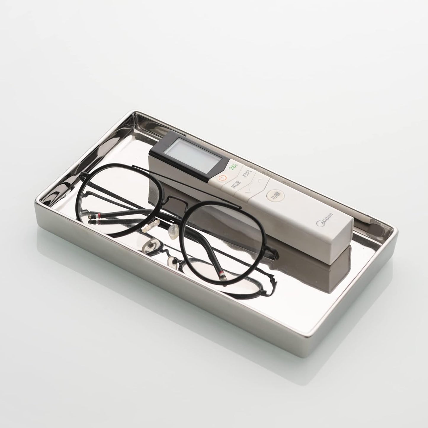 Jewelry Holder Ceramic Trinket Tray Rectangte Vanity Makeup Mirror Tray Silvery Small