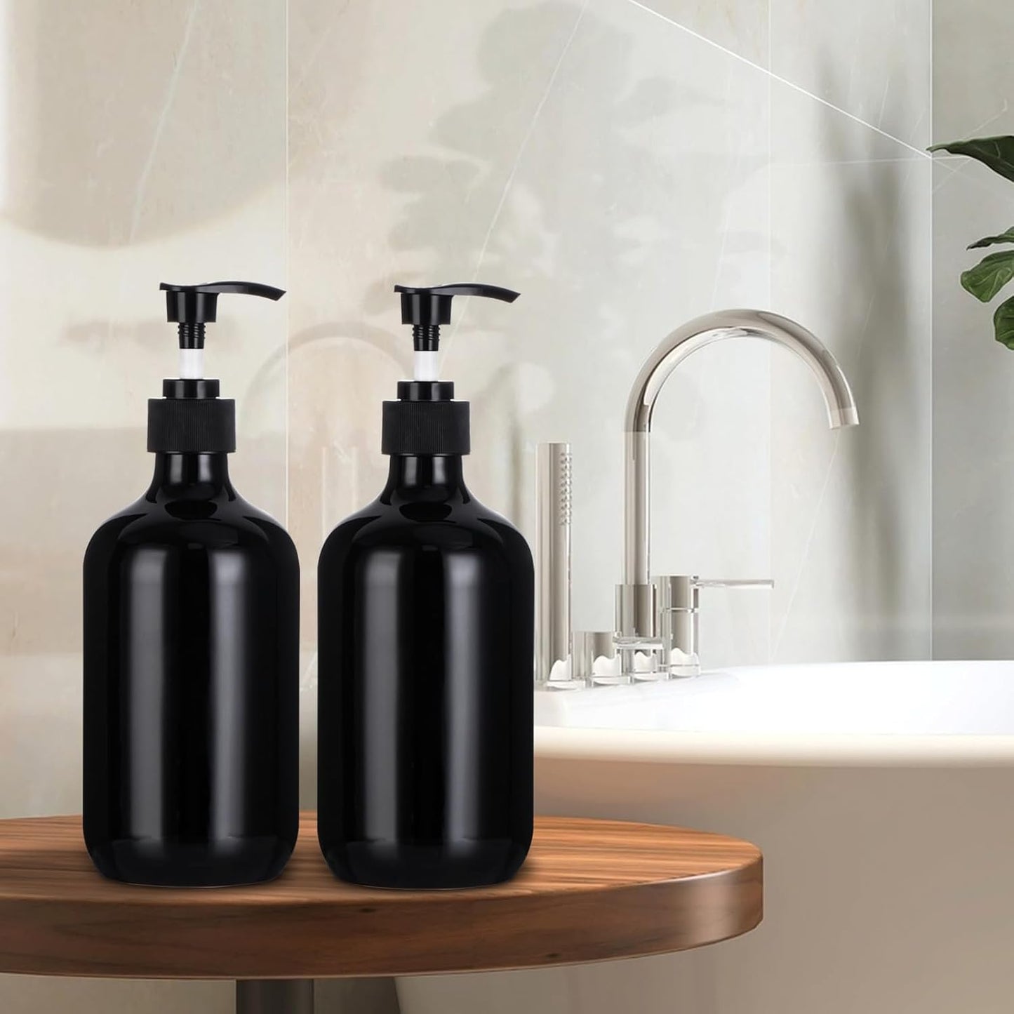 Yebeauty Pump Bottle Dispenser, 17oz 500ml Empty Plastic Shampoo Conditioner Dispenser, Refillable Shower Soap Dispenser Pump Bottle Liquid Containers for Kitchen Bathroom, 2 Pack Black