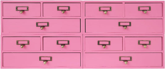 4-Piece Desktop Organizer Set with 3 Drawers, Wood & Metal Drawer Storage, Wooden Desktop Organizer for Store Cosmetics, Jewelry, Letters, Papers, Tea Bags, Sugar Packets (Pinck)