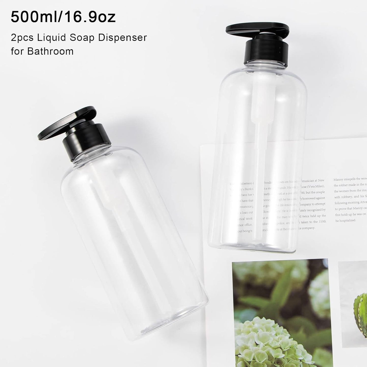 Yebeauty 2 Pack Clear Pump Bottles 17oz/500ml, Empty Plastic Lotion Bottle Pump Dispenser with Pump Refillable