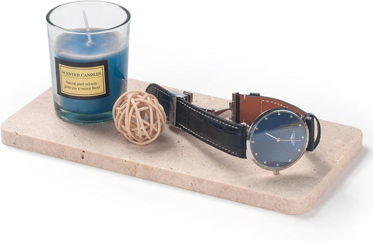 Edgeless Travertine Bathroom Vanity Tray, Decorative Rectangular Marble Tray for Countertop, Dresser, Jewelry, Perfume, Candle, Soap 11inch x 3.9inch x 0.4inch