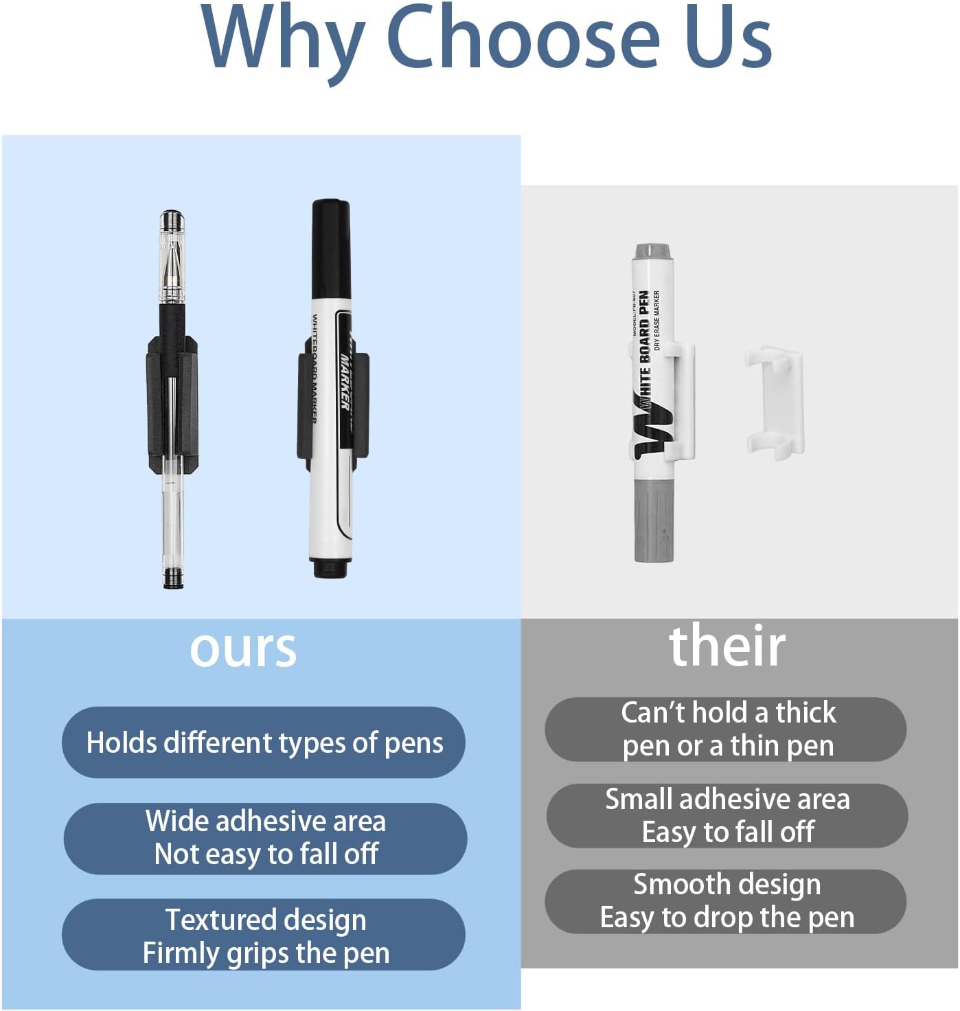 Pencil Holder for Desk Set of 20, Adhesive Pen Holder with 20 Extra Upgraded Stickers, Silicone Pen Holders & Marker Clip for Walls, Clipboards, Classroom, Office, Teacher Accessories Supplies (Black)