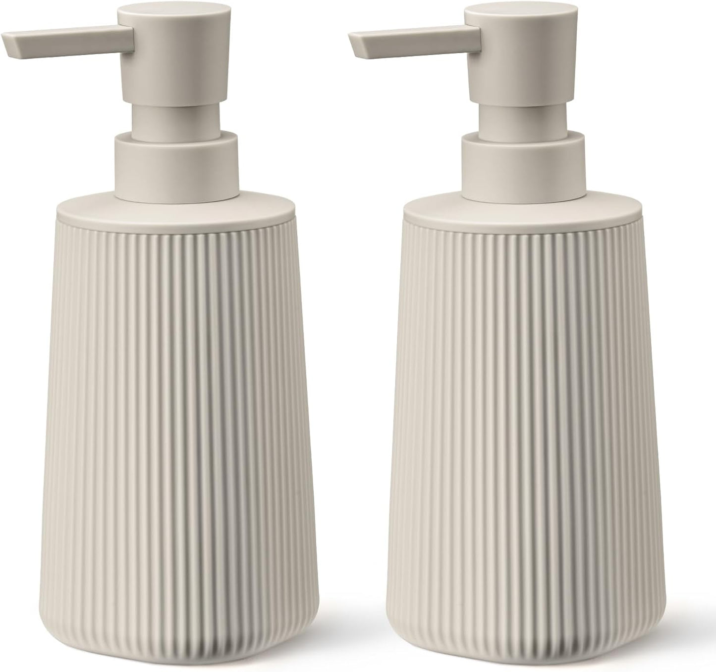 Beige 2 Pack Hand Soap Dispensers with No Rust Pump for Bathroom and Kitchen Countertops Refillable Striped Matte Plastic 8.5 oz