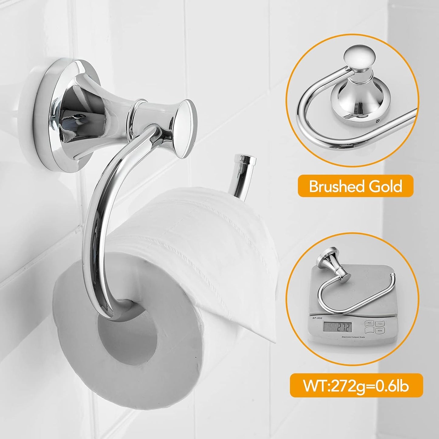 BESy Polished Chrome Toilet Tissue Paper Holder Polished Chrome Bathroom Accessories Toilet roll Paper Hanger, Wall Mounted, Rustproof