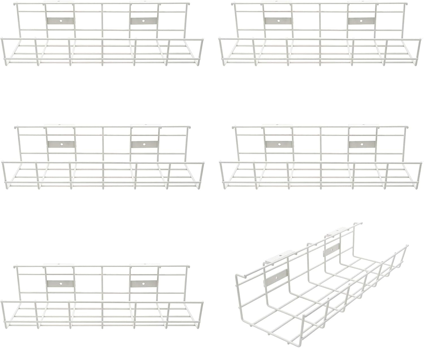 Under Desk Cable Management- 6 Pack Cord Organizer. Metal Wire Cable Management Tray for Office, Studio and Home. Super Sturdy Under Table Cable Managements - White Cable Organizer