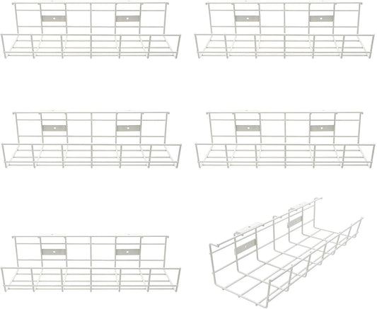 Under Desk Cable Management- 6 Pack Cord Organizer. Metal Wire Cable Management Tray for Office, Studio and Home. Super Sturdy Under Table Cable Managements - White Cable Organizer