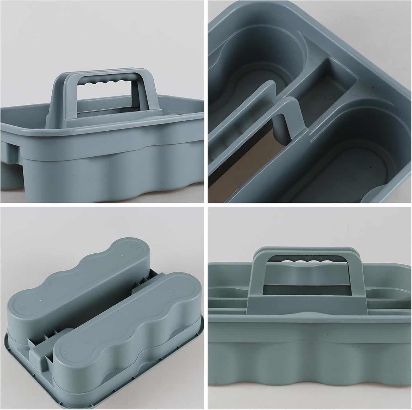 Anbers 6 Pack Plastic Caddy for Cleaning Products, 2 Compartment Storage Caddy Basket with Handle, Dark Gray Blue