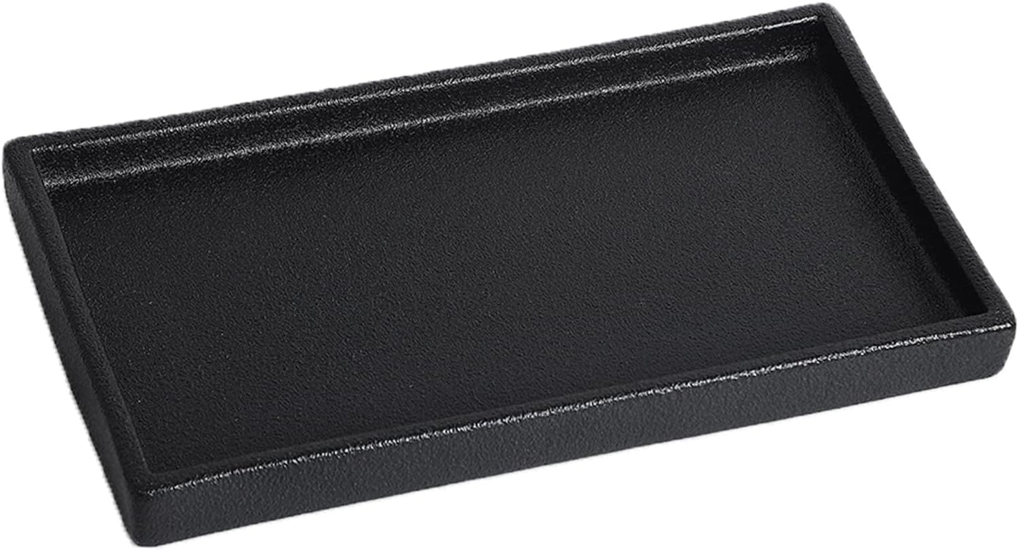 Bathroom Vanity Tray - 11'' Ceramic Rough-Textured Rectangle Countertop Tray, Heavy-Duty Perfume Organizer Plate, Jewelry Ring Tray, Kitchen Soap Dispenser Stone Trays, Black