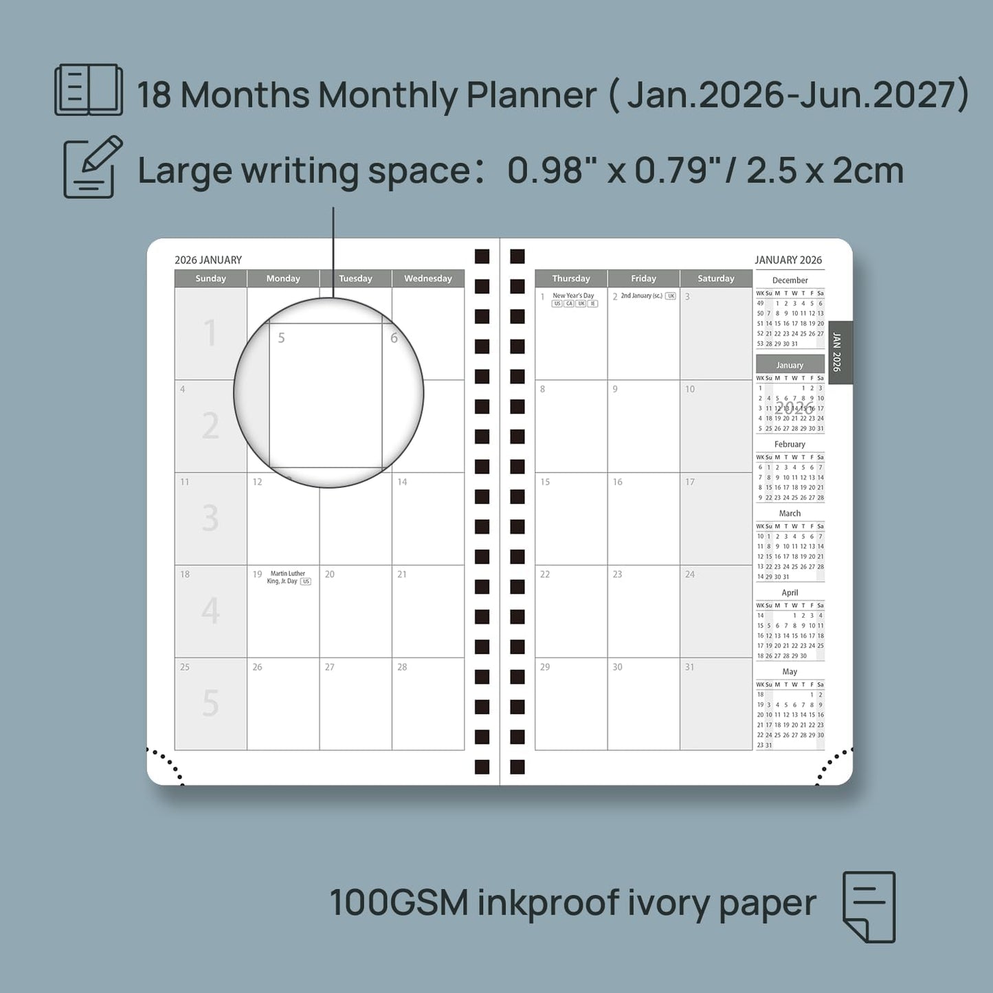 POPRUN Monthly Planner 2026-2027 (Pocket 4.25" x 6.25") 18 Months Calendar (Jan 2026 - Jun 2027) - 4 Pages per Month with Expense & Notes, Leather Cover, Sunday Starts - Purple
